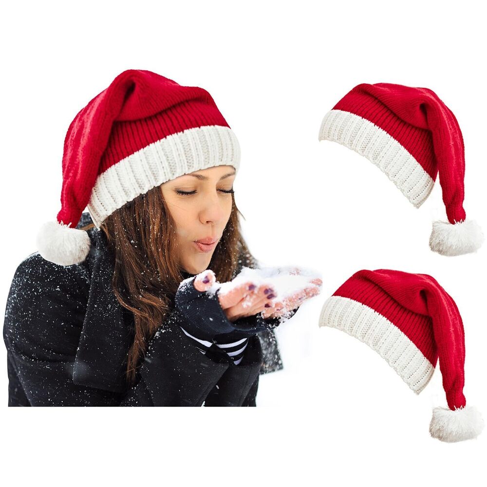 2520 Santa Hat Christmas Hats Xmas Party Red Knitted Beanie For Adult